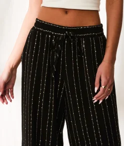 BKE Resort Edit - Sequins Embroidered Pant Black Discount