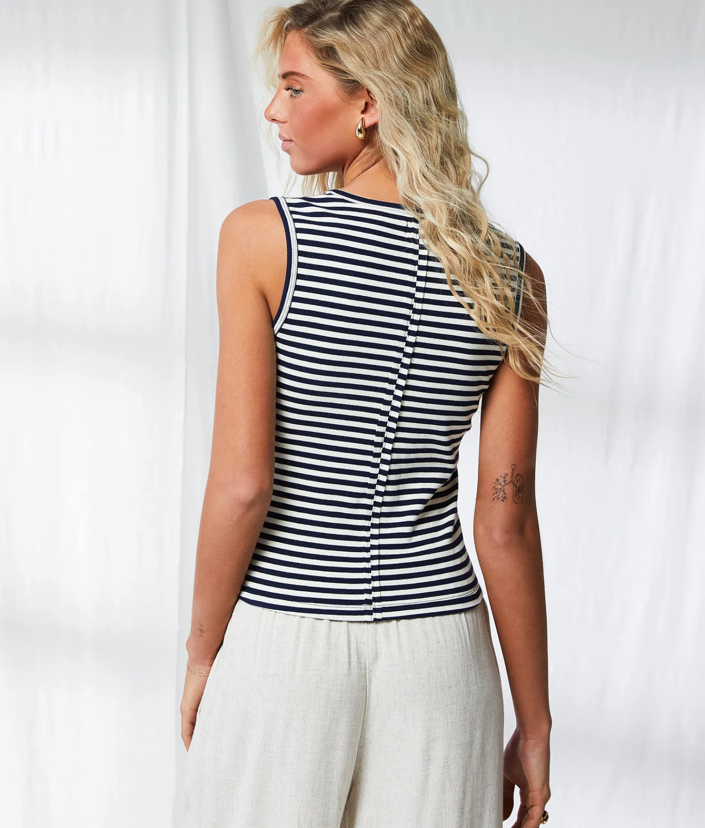 Tops | BKE Resort Edit - Striped Henley Tank Top Navy And Cream Stripe