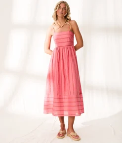 Dresses | BKE Resort Edit - Striped Midi Dress Tea Rose W Natural
