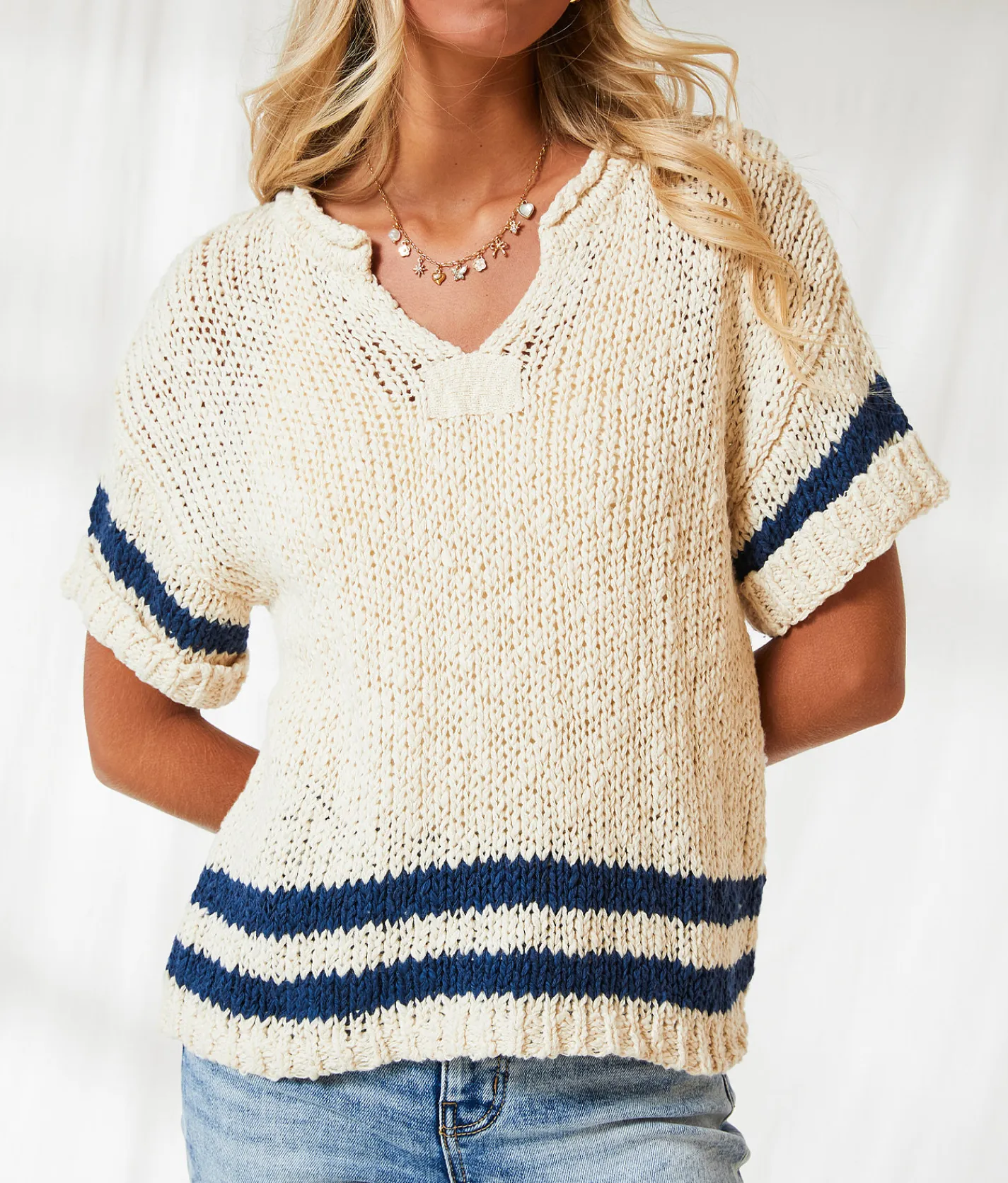 Tops | BKE Resort Edit - Striped Sweater Beige Navy