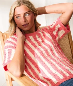 Tops | BKE Resort Edit - Striped Sweater Tea Rose Cream Stripe