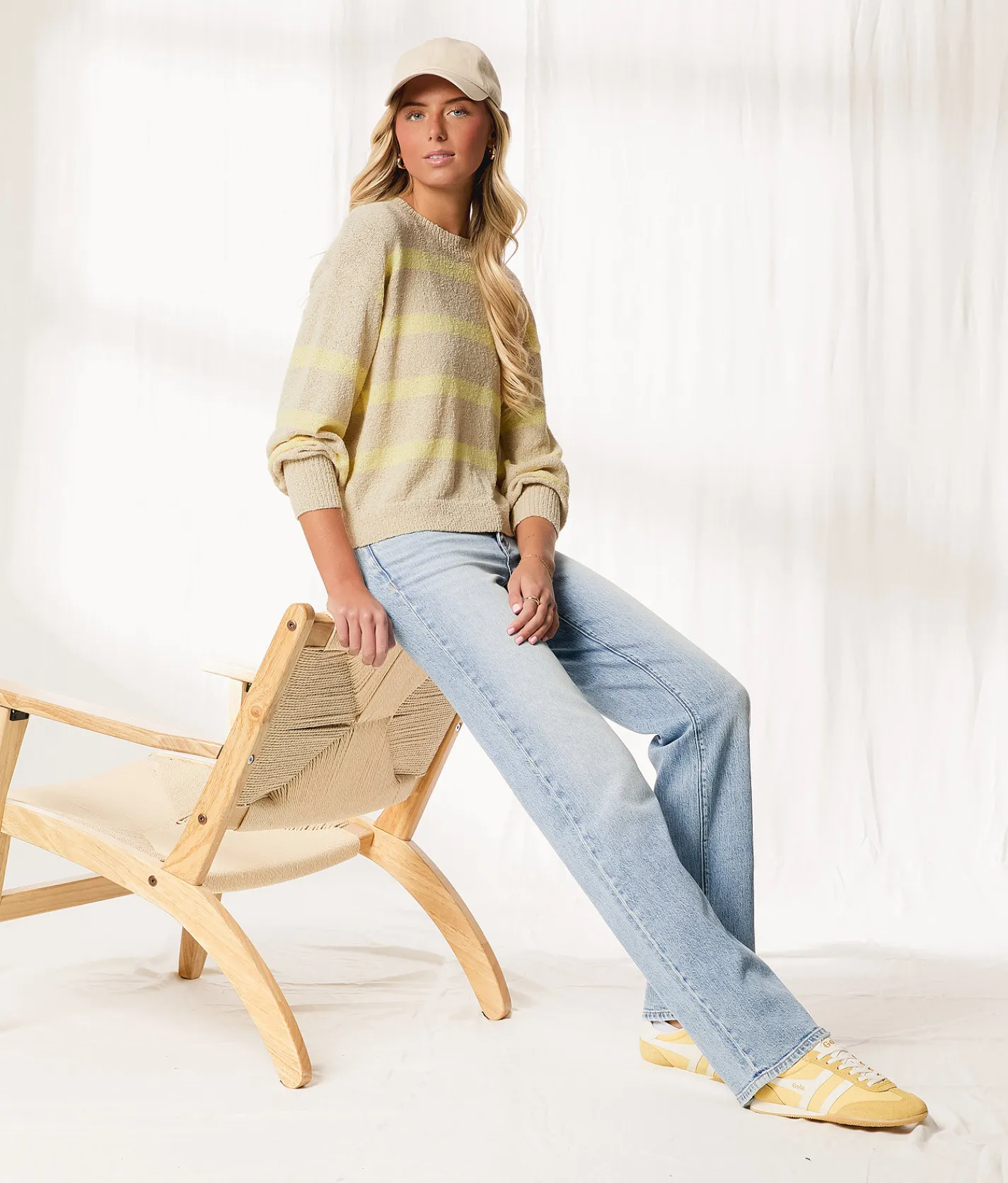 BKE Resort Edit - Striped Sweater White Blue Stripe Discount