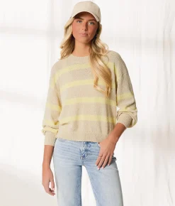 BKE Resort Edit - Striped Sweater White Blue Stripe Discount