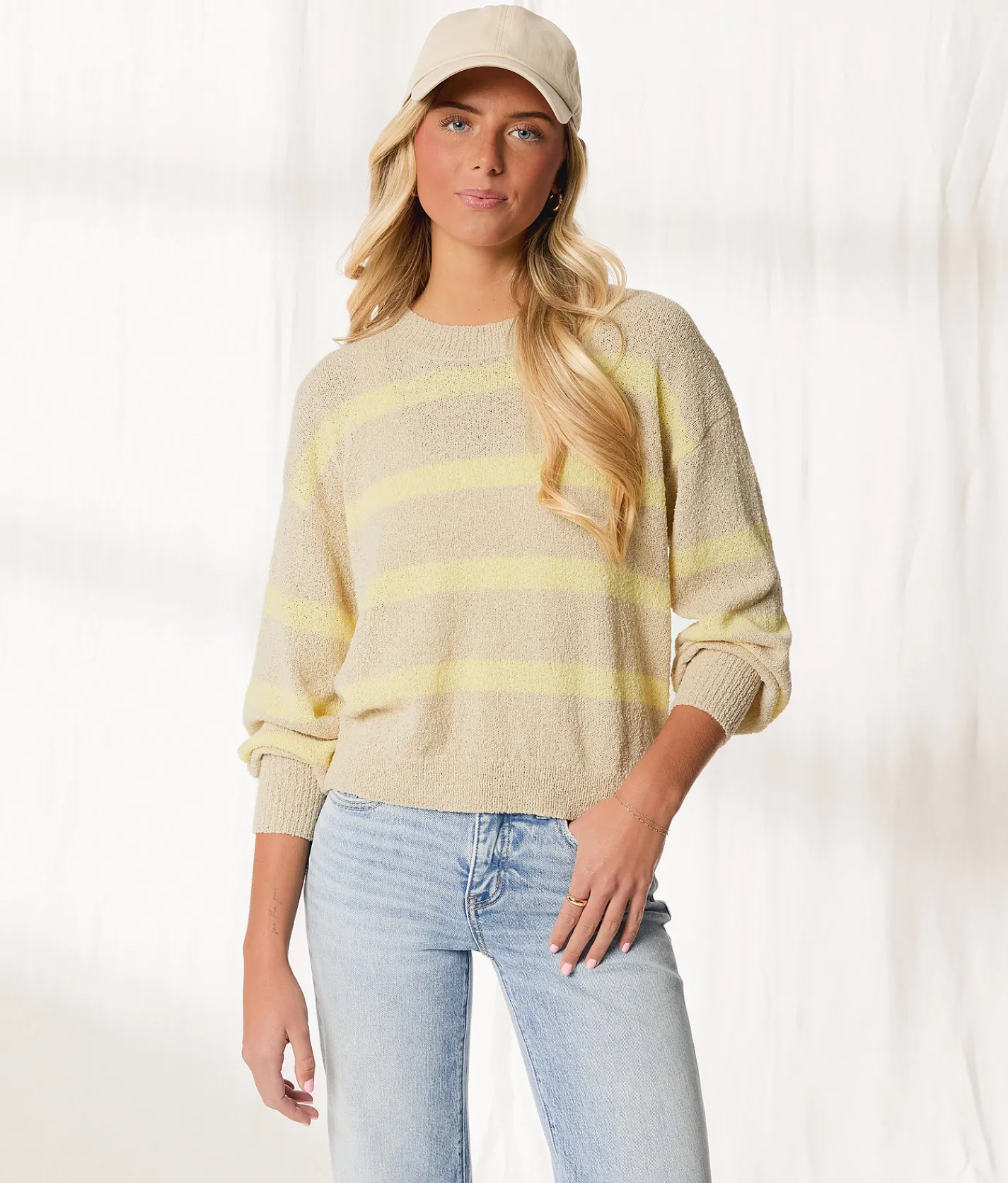 BKE Resort Edit - Striped Sweater White Blue Stripe Discount