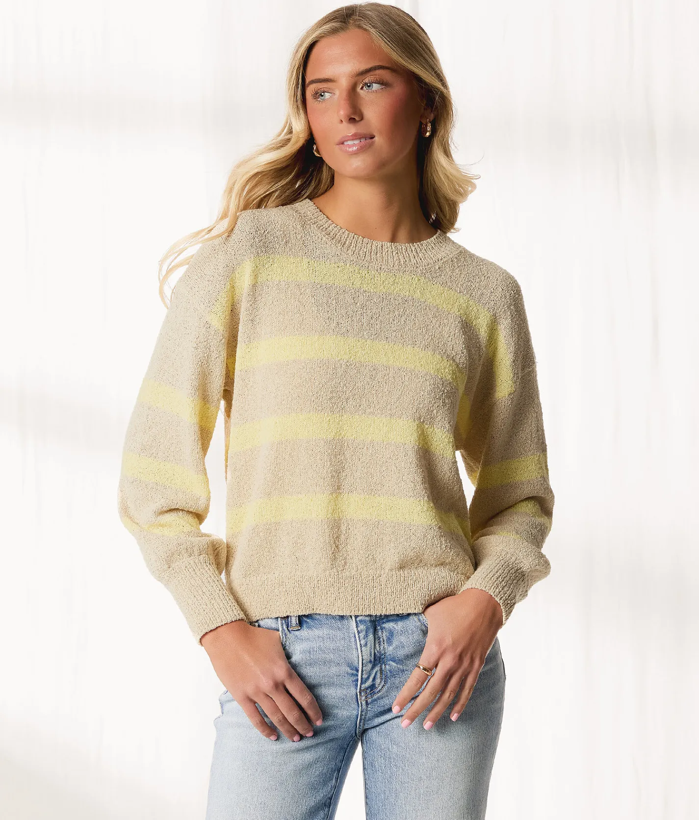 BKE Resort Edit - Striped Sweater White Blue Stripe Discount