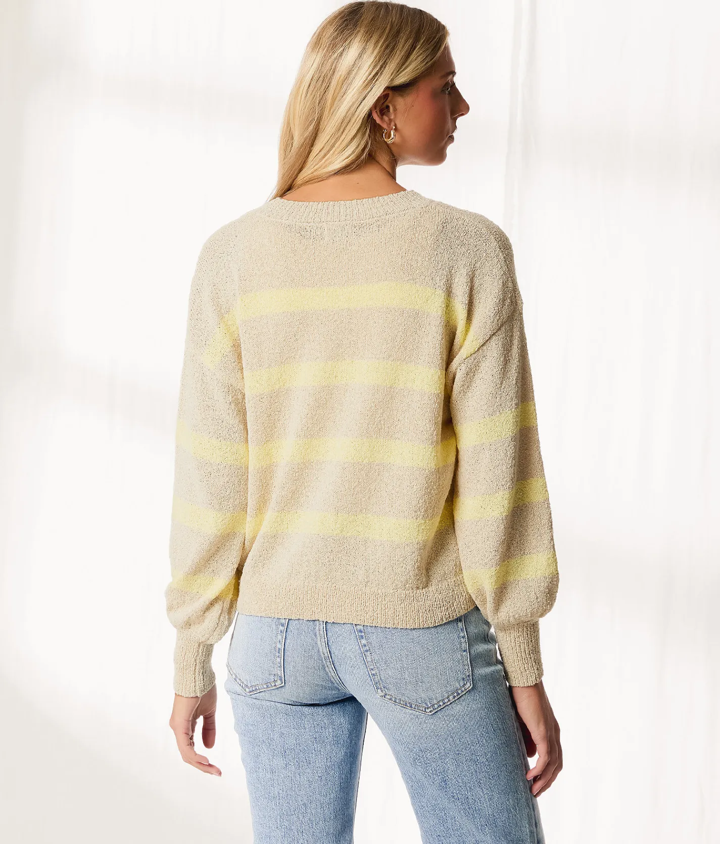 BKE Resort Edit - Striped Sweater White Blue Stripe Discount
