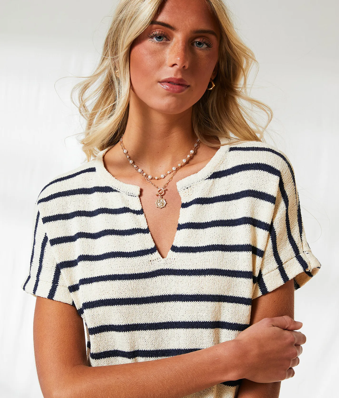 Tops | BKE Resort Edit - Striped Sweater Navy Cream