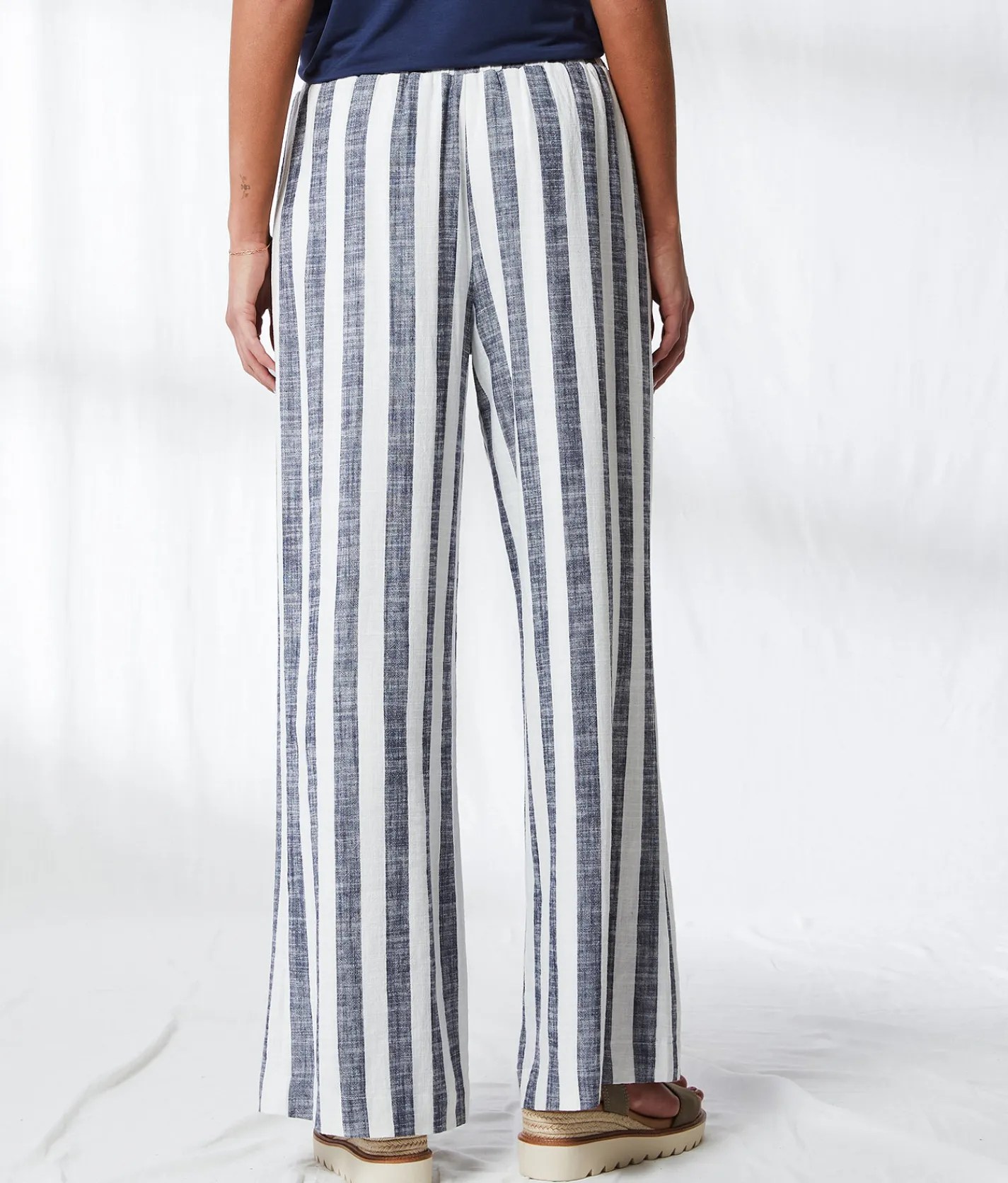 Bottoms | BKE Resort Edit - Striped Wide Leg Pant Navy White Stripe