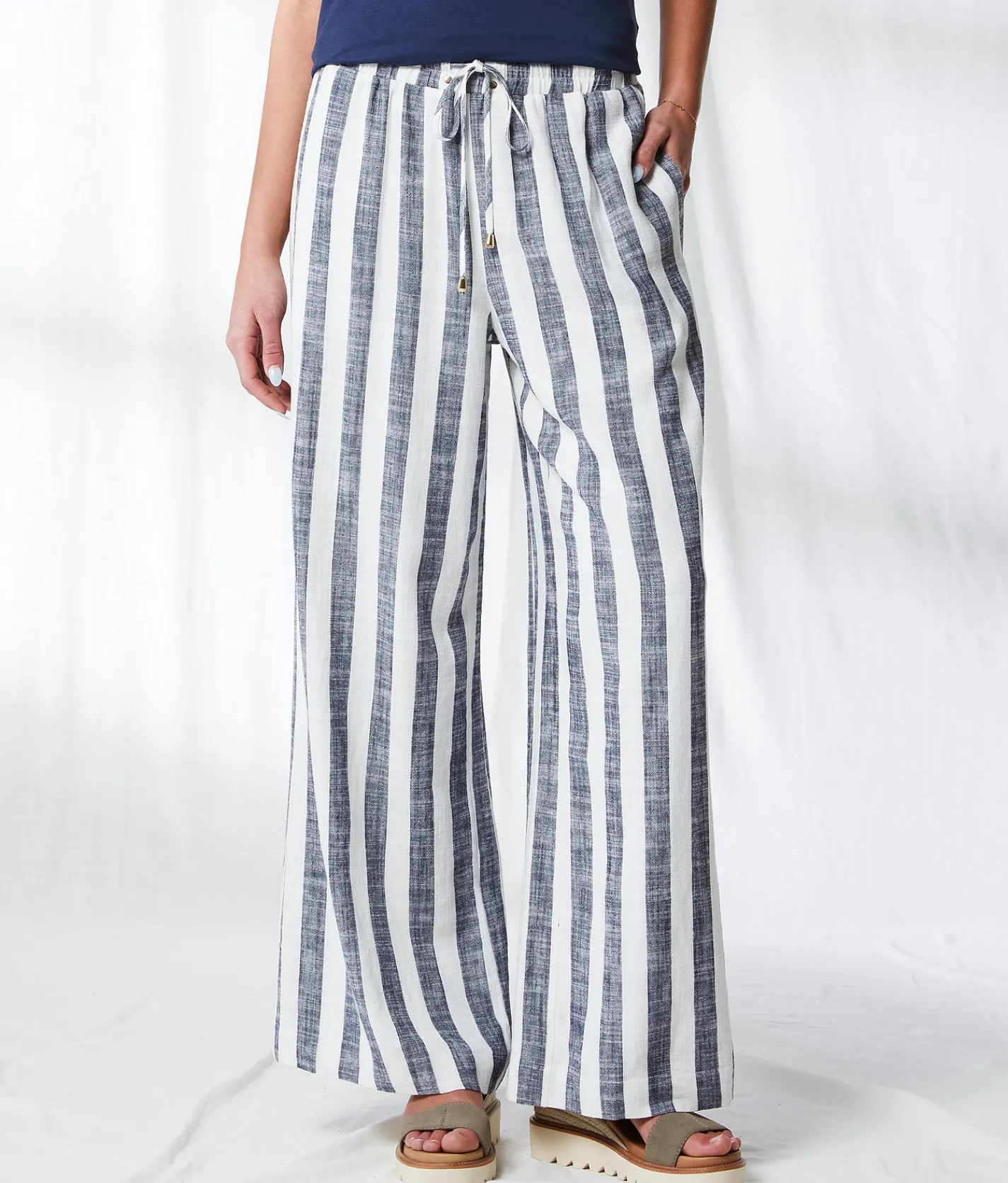 Bottoms | BKE Resort Edit - Striped Wide Leg Pant Navy White Stripe