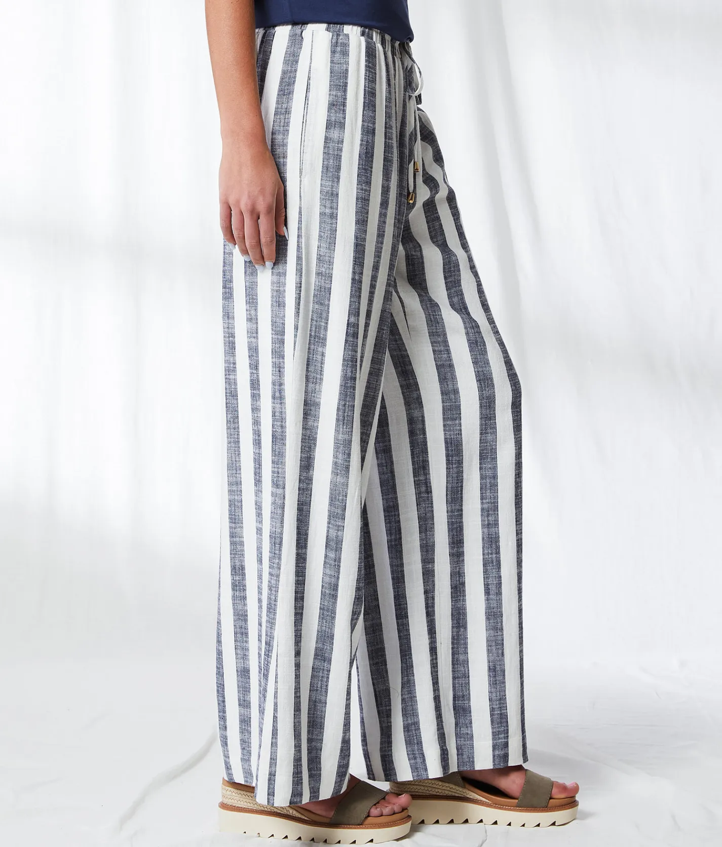 Bottoms | BKE Resort Edit - Striped Wide Leg Pant Navy White Stripe