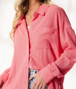 Tops | BKE Resort Edit - Textured Boyfriend Shirt Tea Rose