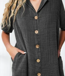 BKE Resort Edit - Washed Button Down Dress Washed Black Clearance