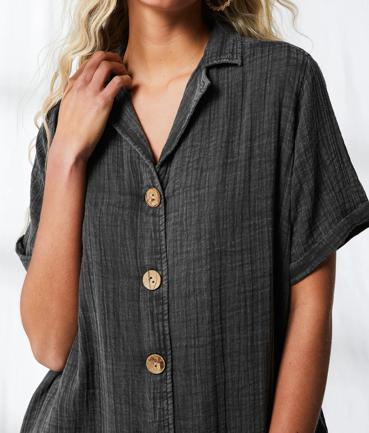 BKE Resort Edit - Washed Button Down Dress Washed Black Clearance