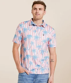 Tops | Flomotion Resort Palms Performance Polo Peach