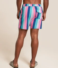RVCA Resort Striped Stretch Swim Trunks Flamingo Sale
