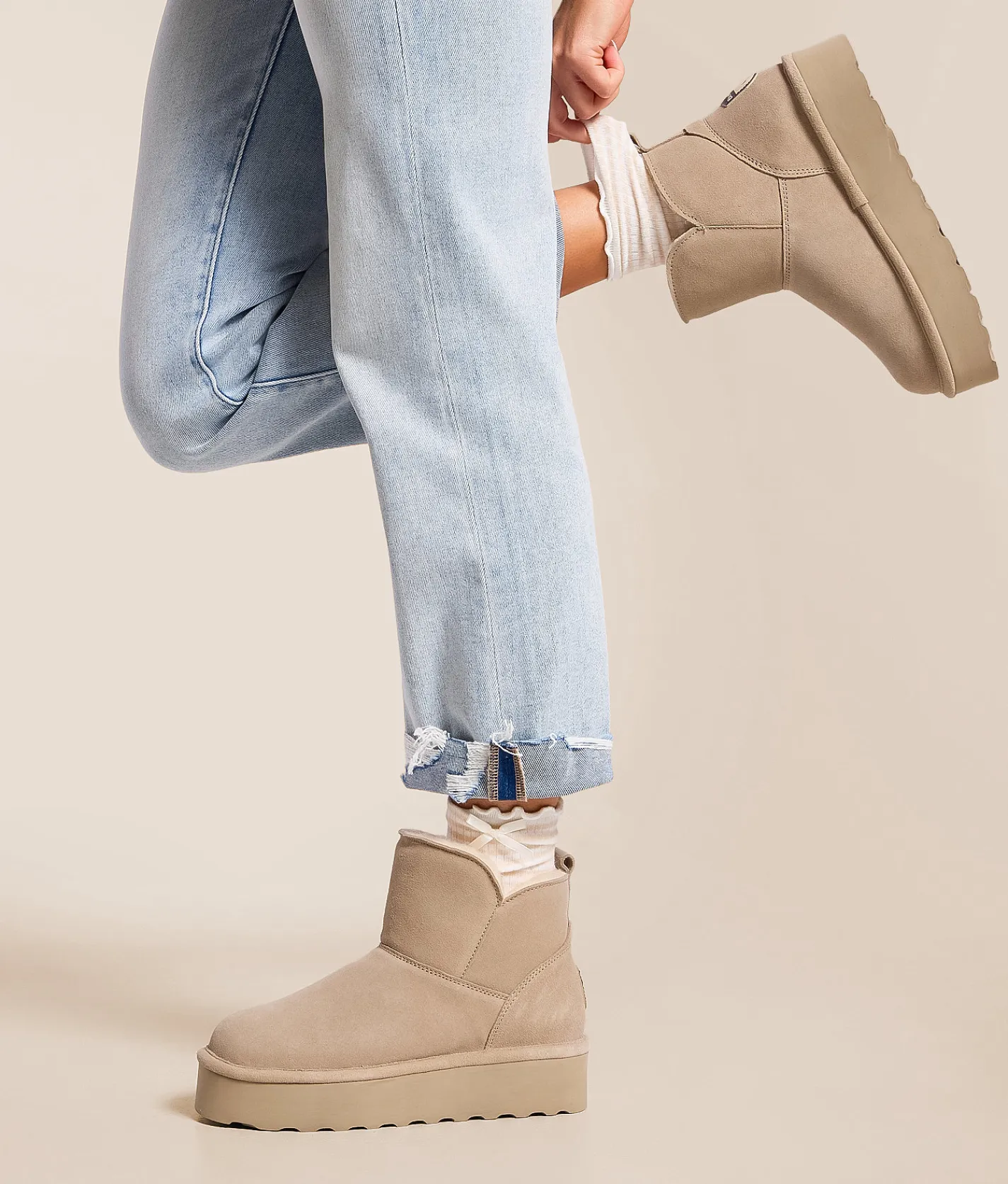 Shoes | Bearpaw Retro Daisy Platform Leather Ankle Boot Mushroom