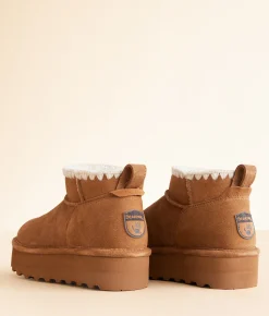 Bearpaw Retro Shorty Platform Leather Ankle Boot Hickory Clearance