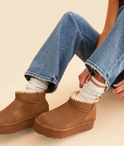 Bearpaw Retro Shorty Platform Leather Ankle Boot Hickory Clearance
