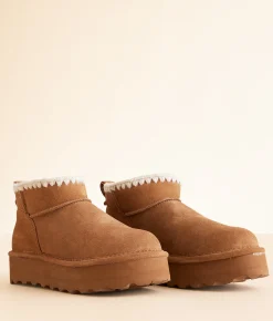 Bearpaw Retro Shorty Platform Leather Ankle Boot Hickory Clearance