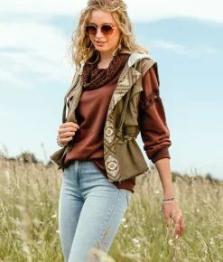 Gimmicks Reverse Pieced Knit Hooded Vest Green Clearance