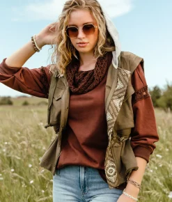Gimmicks Reverse Pieced Knit Hooded Vest Green Clearance