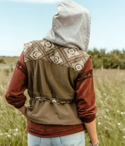Gimmicks Reverse Pieced Knit Hooded Vest Green Clearance