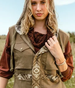 Gimmicks Reverse Pieced Knit Hooded Vest Green Clearance