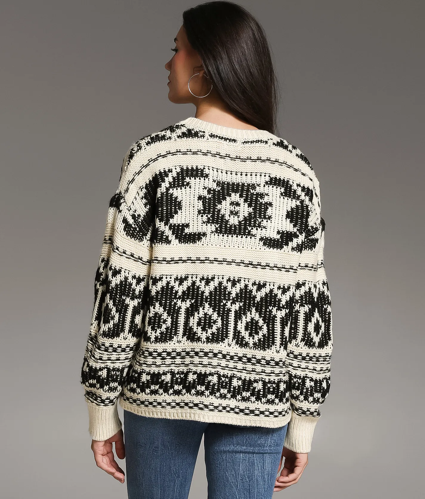 BKE Reverse Yarn Sweater Cream Black Online