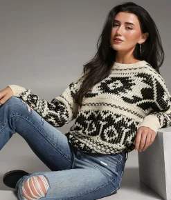 BKE Reverse Yarn Sweater Cream Black Online