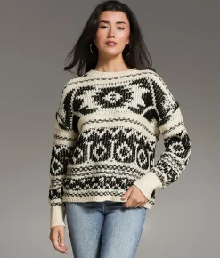 BKE Reverse Yarn Sweater Cream Black Online