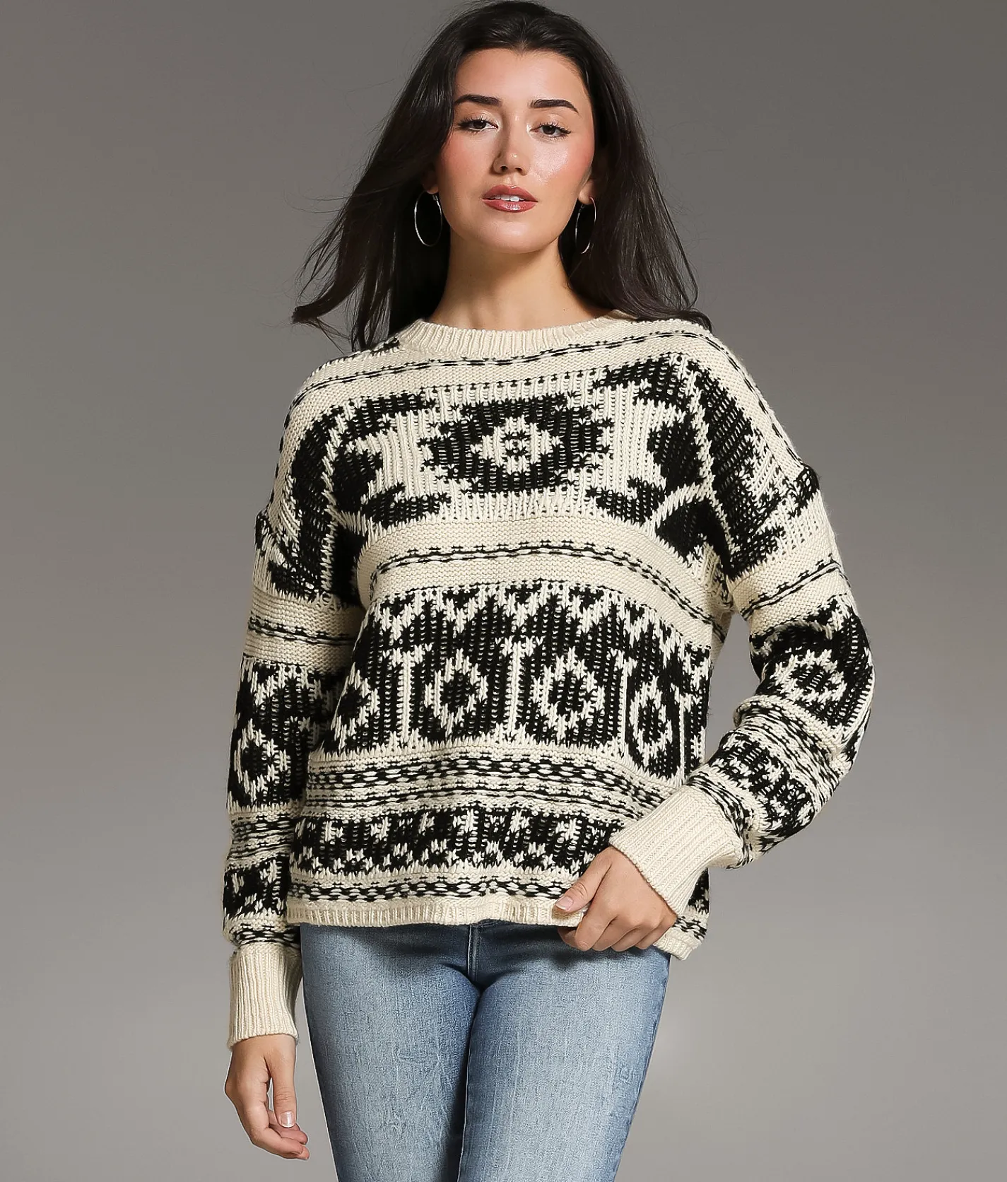 BKE Reverse Yarn Sweater Cream Black Online