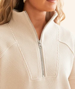 Varley Rhea Half Zip Pullover Chateau Grey White Cap Discount