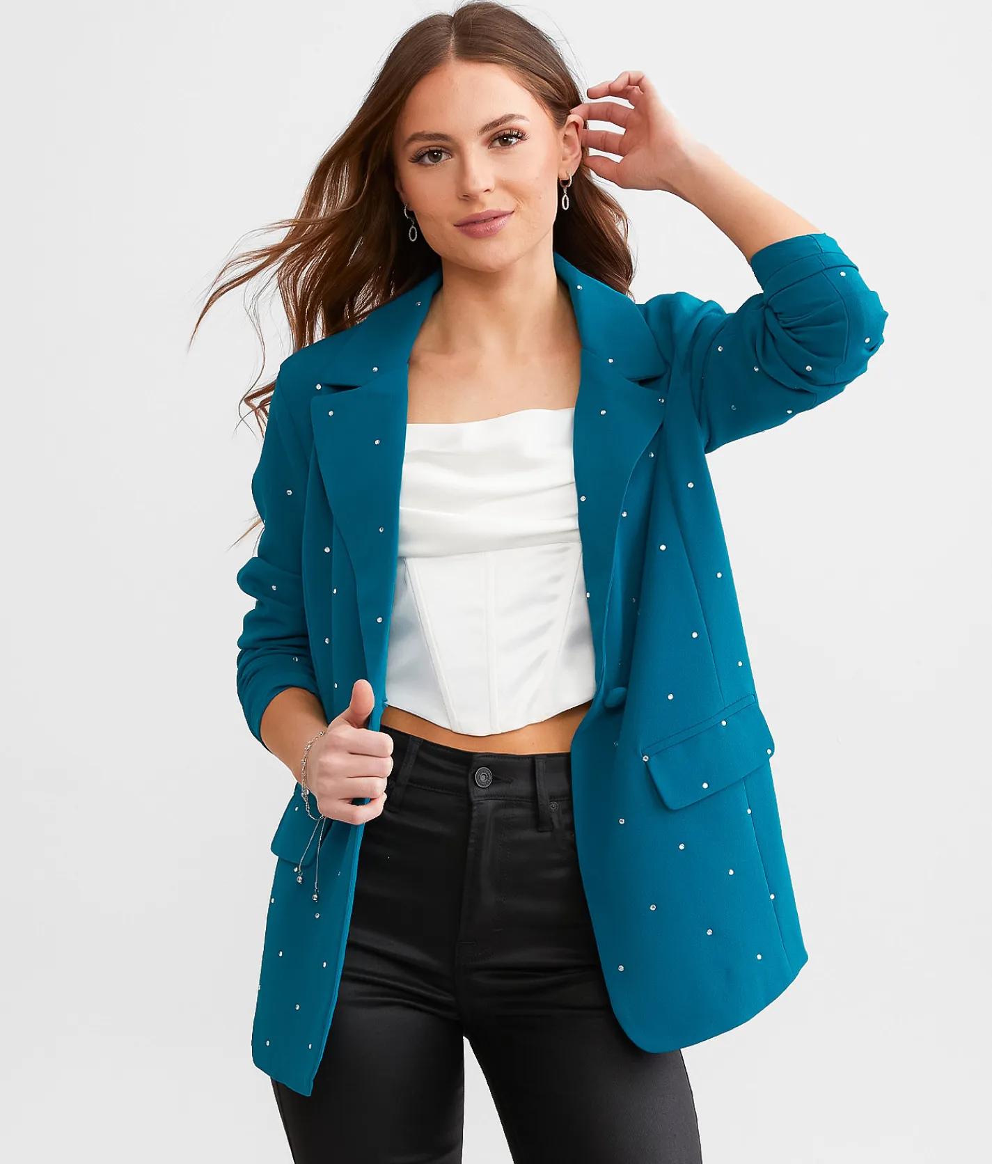 Willow & Root Rhinestone Blazer Deep Lagoon Clearance