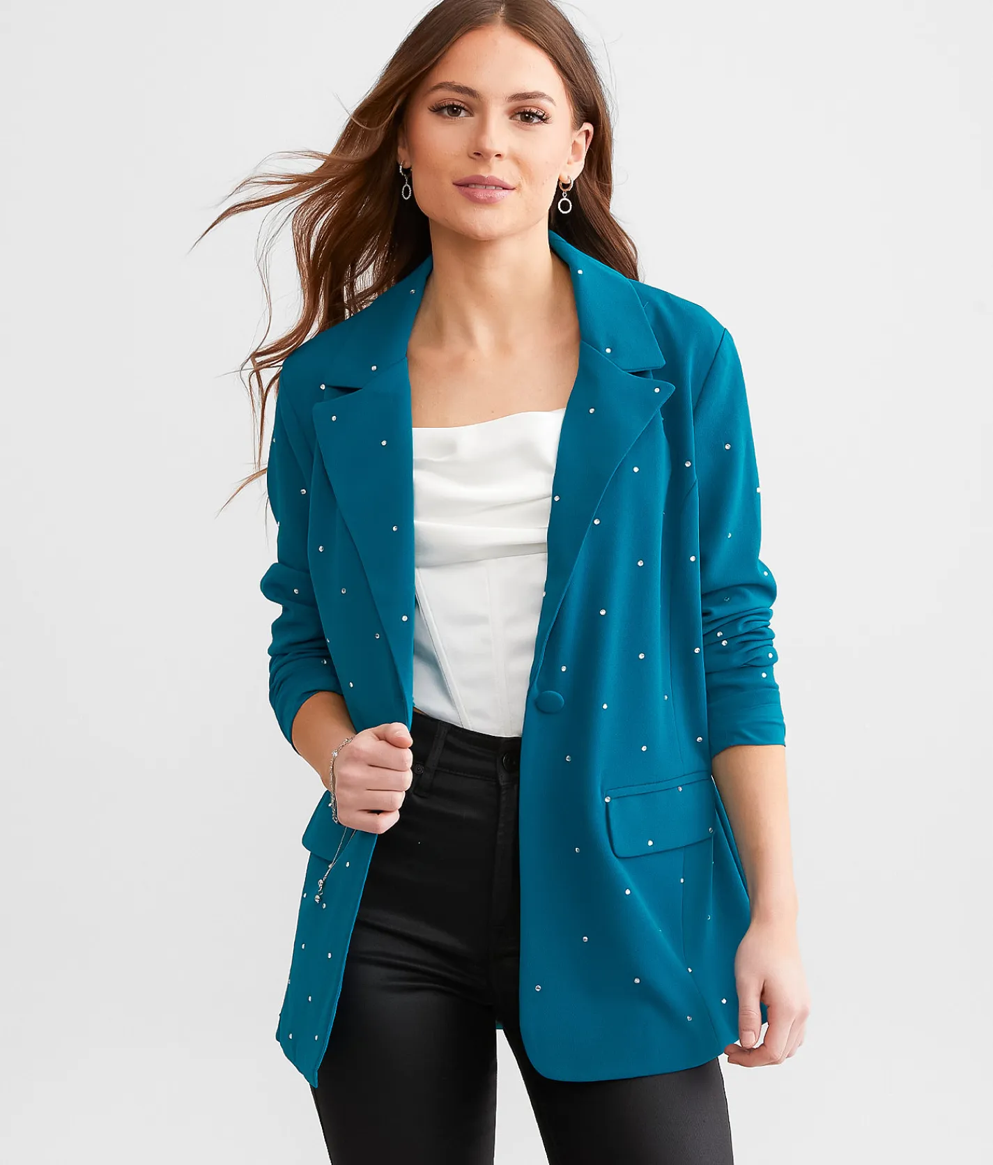 Willow & Root Rhinestone Blazer Deep Lagoon Clearance