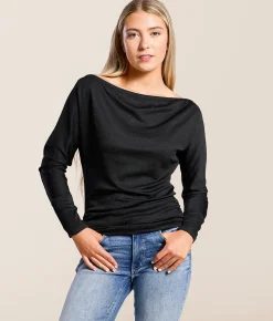 Tops | Daytrip Rhinestone Boatneck Top Black