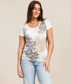 Tops | Miss Me Rhinestone Burnout T-Shirt Multi White