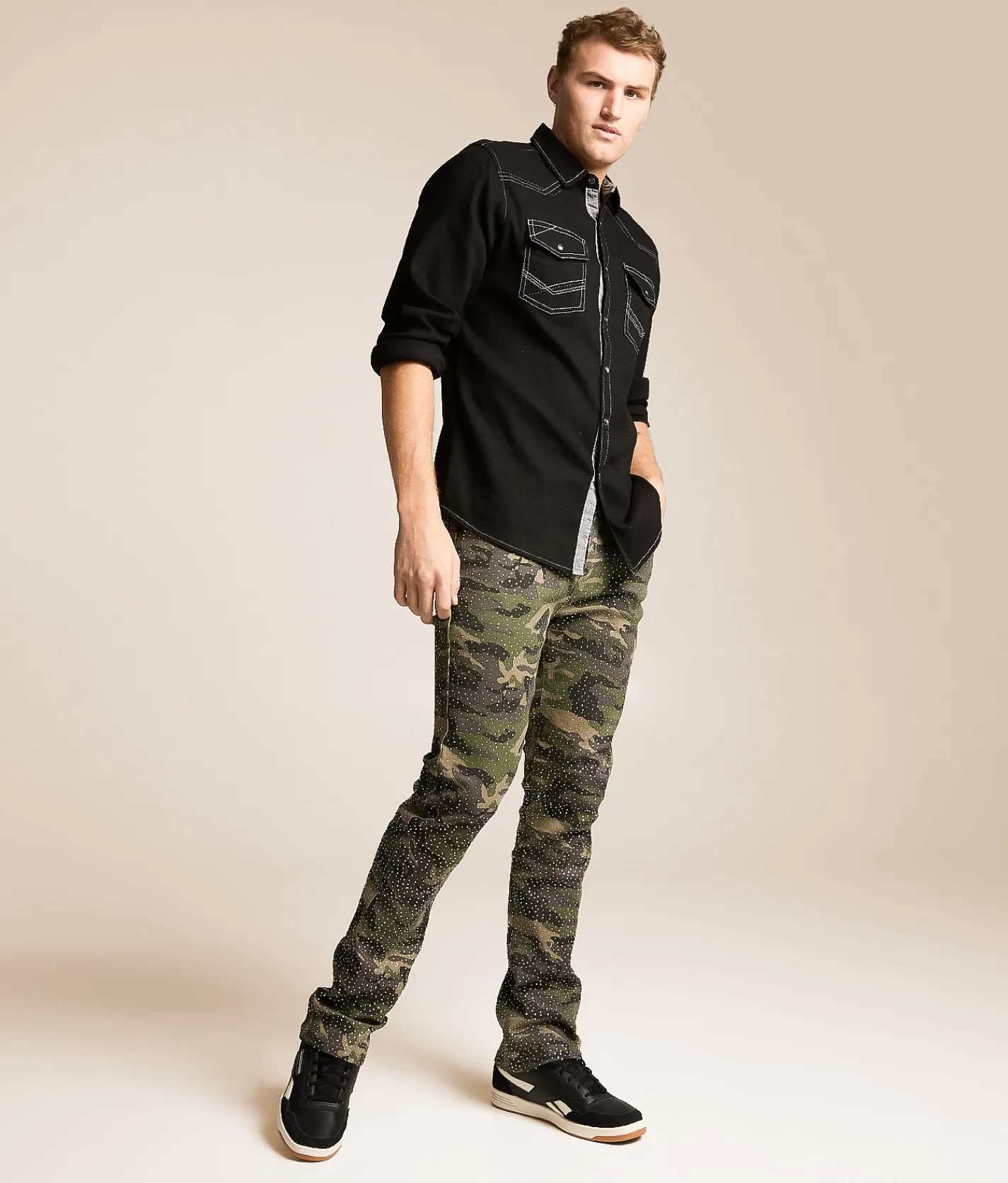 Waimea Rhinestone Stacked Stretch Jean Camo