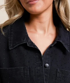 Ashley Rhinestone Cropped Denim Jacket Light Denim