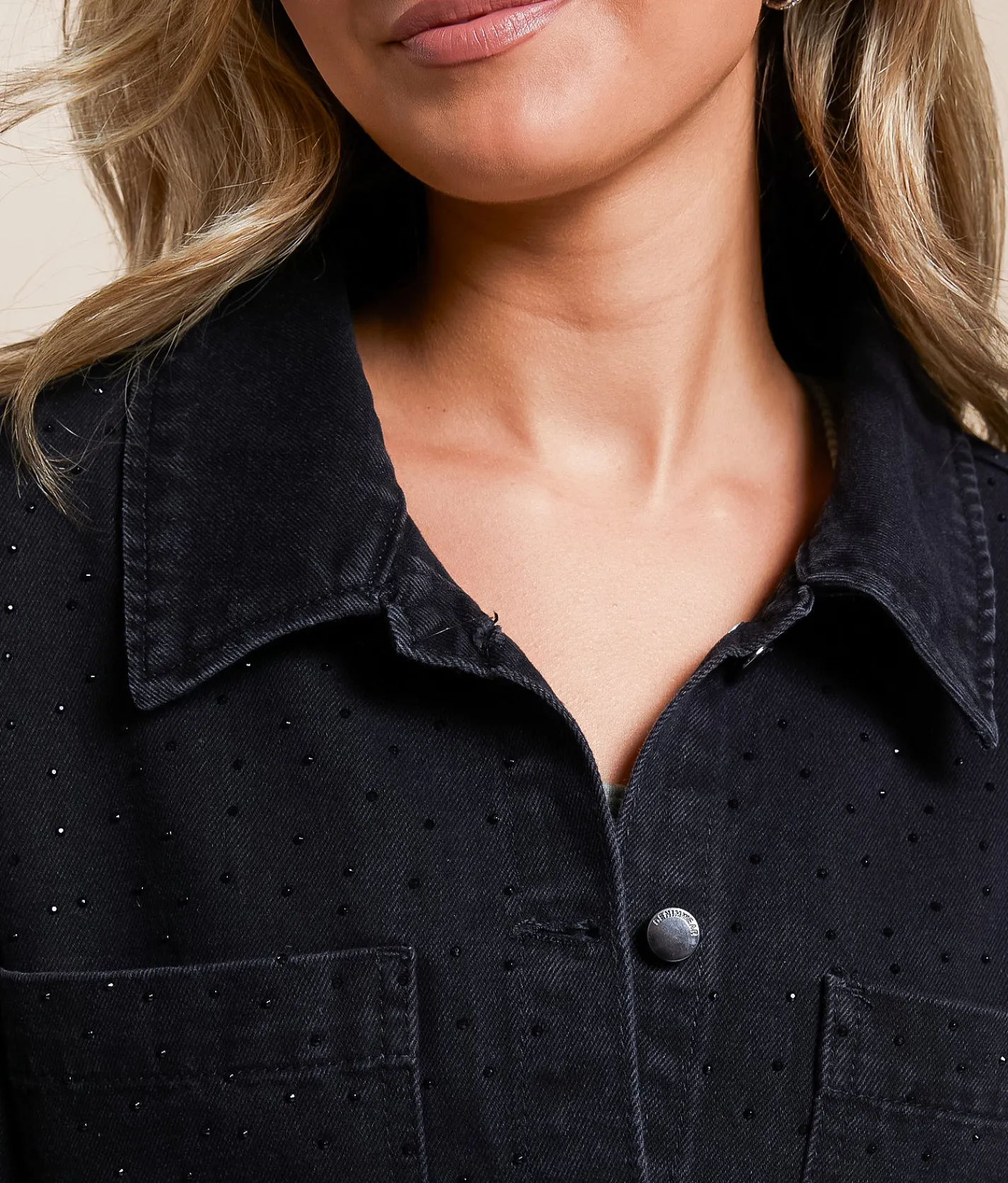 Ashley Rhinestone Cropped Denim Jacket Light Denim