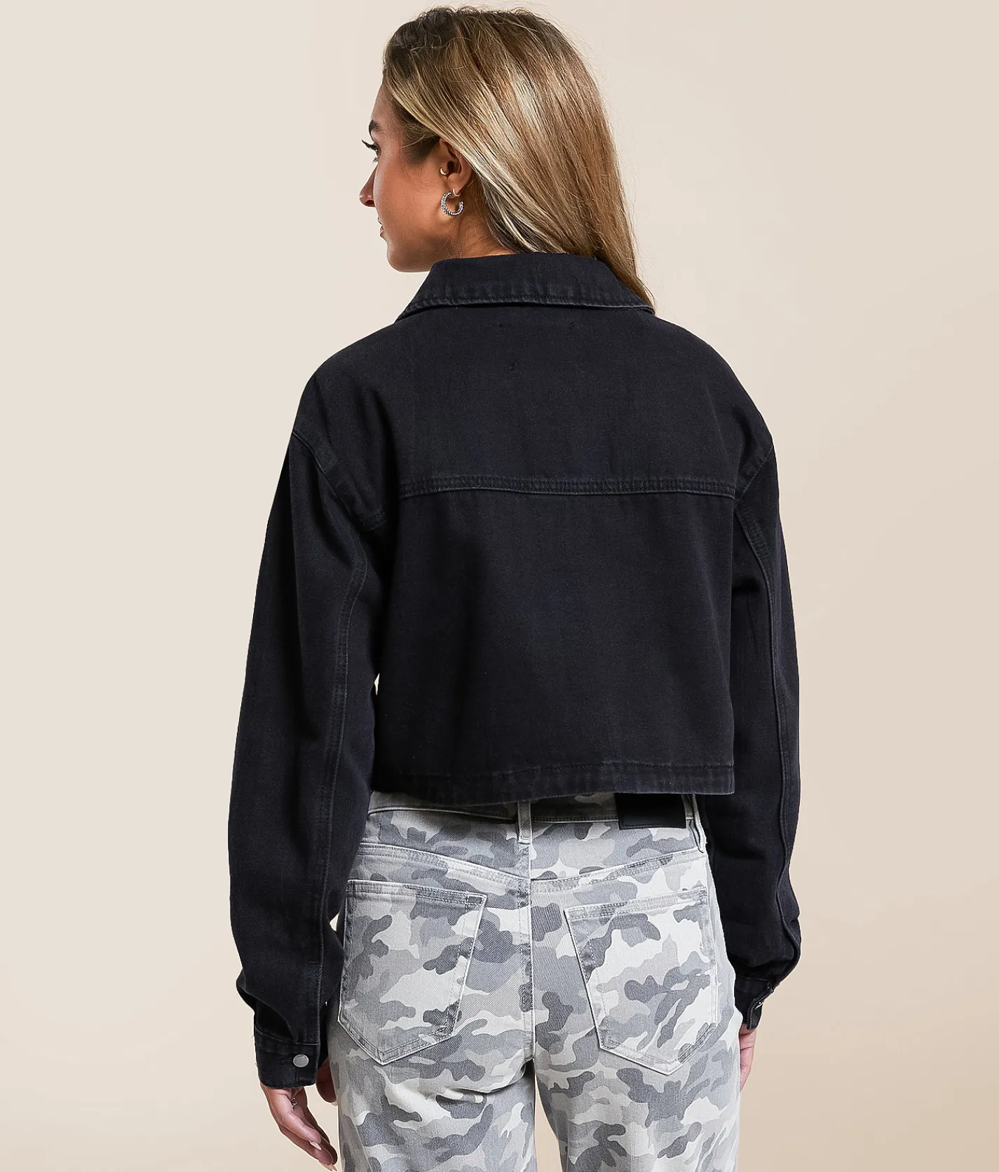 Ashley Rhinestone Cropped Denim Jacket Light Denim