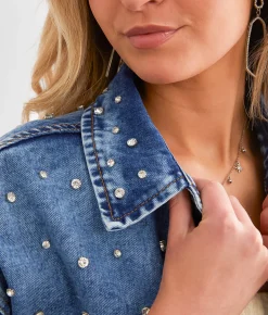 Tops|Coats & Jackets | Veveret Rhinestone Denim Jacket Medium Wash