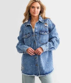 Tops|Coats & Jackets | Veveret Rhinestone Denim Jacket Medium Wash
