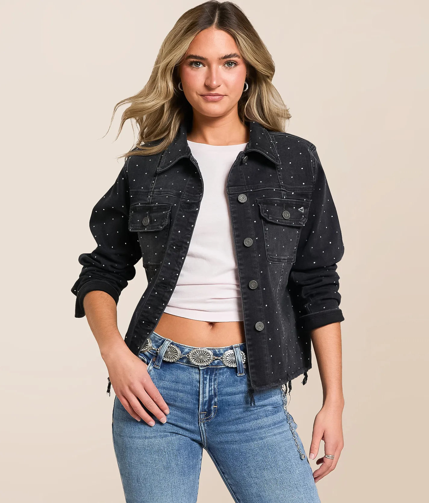 Tops|Coats & Jackets | HIDDEN Rhinestone Denim Stretch Jacket Washed Black