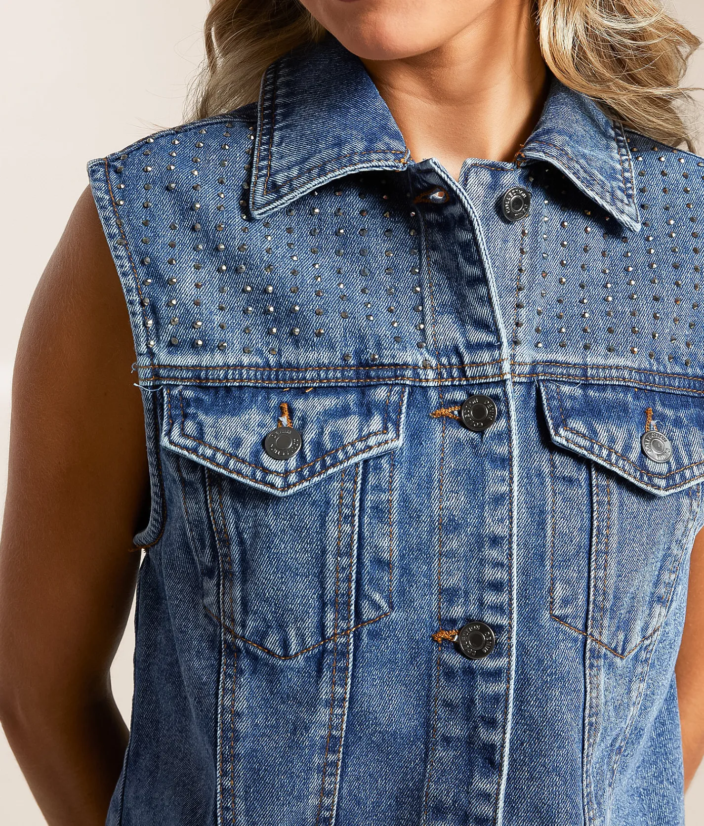 Tops|Coats & Jackets | Ci Sono Rhinestone Vest Denim