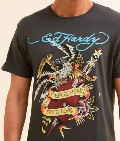 Graphic T-Shirts | Ed Hardy Rhinestone Eagle Dagger T-Shirt Charcoal