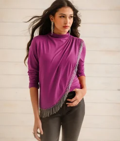 Tops | Sterling & Stitch Rhinestone Fringe Top Wild Aster