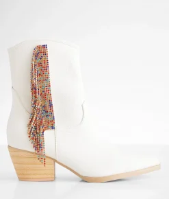 Oasis Society Rhinestone Fringe Western Ankle Boot White Online