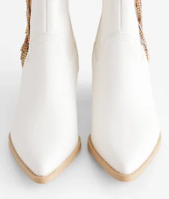 Oasis Society Rhinestone Fringe Western Ankle Boot White Online
