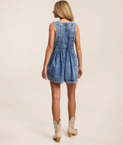 Rompers & Jumpsuits | Veveret Rhinestone Front Tie Denim Romper Medium Wash