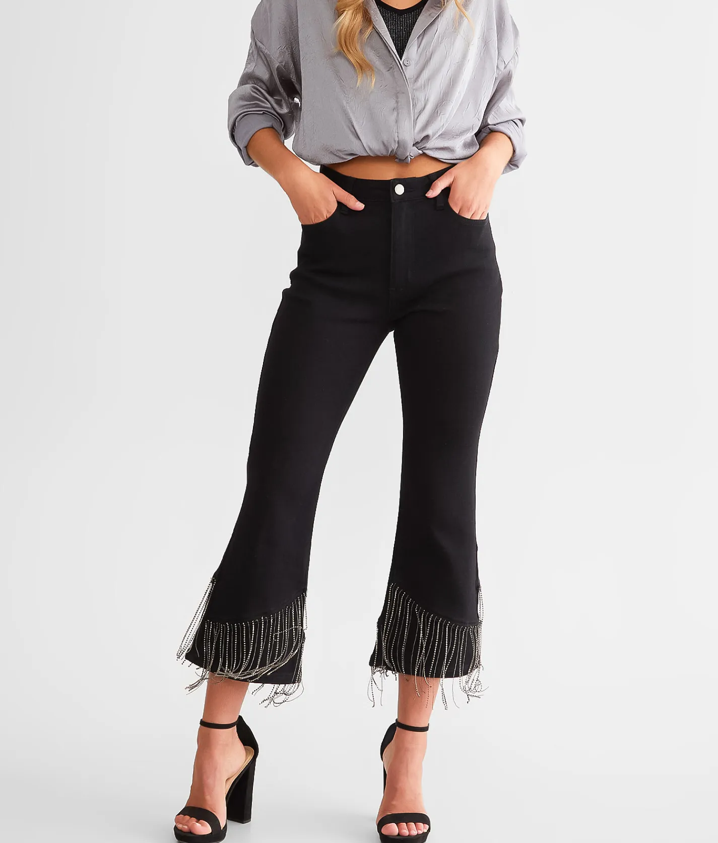 Jeans|Bottoms | Blue B Rhinestone High Rise Cropped Flare Jean Black